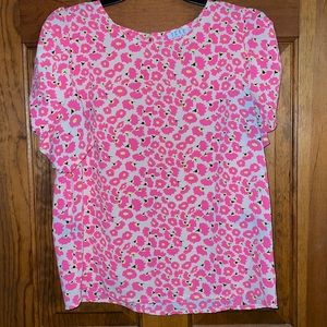 Hot pink cheetah puff sleeve blouse shirt